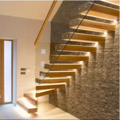 Scala galleggiante a luce LED solida e personalizzata con trave di acciaio nascosta e ringhiera di vetro