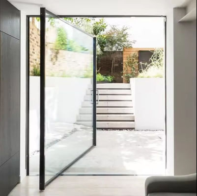 Porta a pivot in alluminio rivestita in polvere, personalizzabile Porta di ingresso a pivot in vetro stratificato