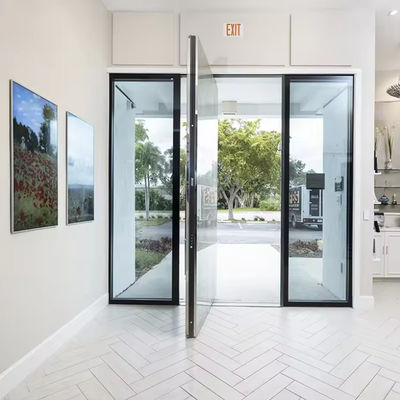 Porta a pivot in alluminio rivestita in polvere, personalizzabile Porta di ingresso a pivot in vetro stratificato