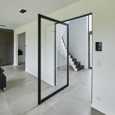 Porta a pivot di alluminio resistente agli uragani Porta anteriore a pivot di vetro temperato