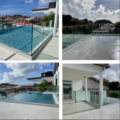 Ringhiera in vetro a U con luce LED colorata, vetro stratificato da 8-16 mm e garanzia di oltre 5 anni