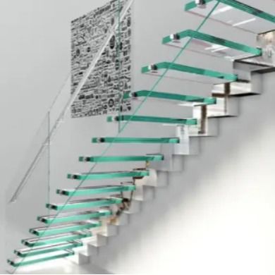 Luce a LED auto personalizzata Scala di legno galleggiante interna con trave in acciaio inossidabile invisibile