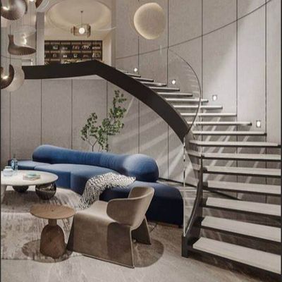 Moderna scala galleggiante interna o esterna con ringhiere e pedane personalizzate per edifici commerciali