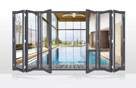 Porte esterne a doppio ripiegamento in vetro di alluminio isolato per edifici commerciali